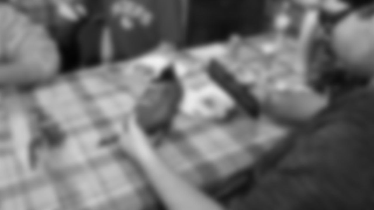 Kansas City Chiefs cornerback Trent McDuffies (22) shares his My Cause My Cleats with kids at the Solace House in Shawnee Mission, Kansas on Tuesday, November 11, 2025.