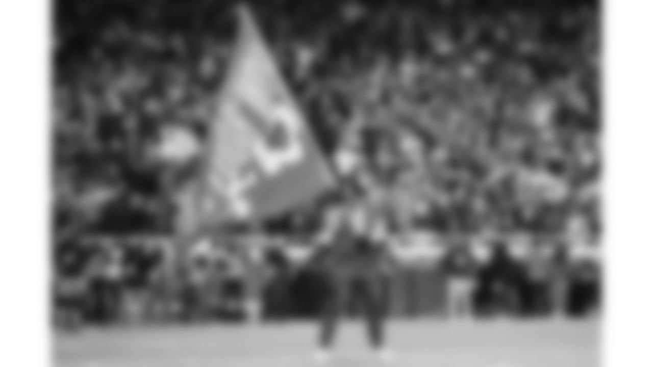 Chiefs Flag Runner on the field prior to a week 14 NFL Football game against the Houston Texans on Sunday, December 7, 2025 in Kansas City, MO.