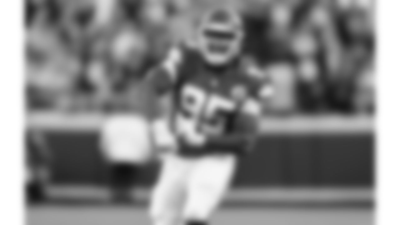 Kansas City Chiefs defensive tackle Chris Jones (95) celebrates during a week 12 NFL football game against the Indianapolis Colts, Sunday, November 23, 2025 in Kansas City, MO.