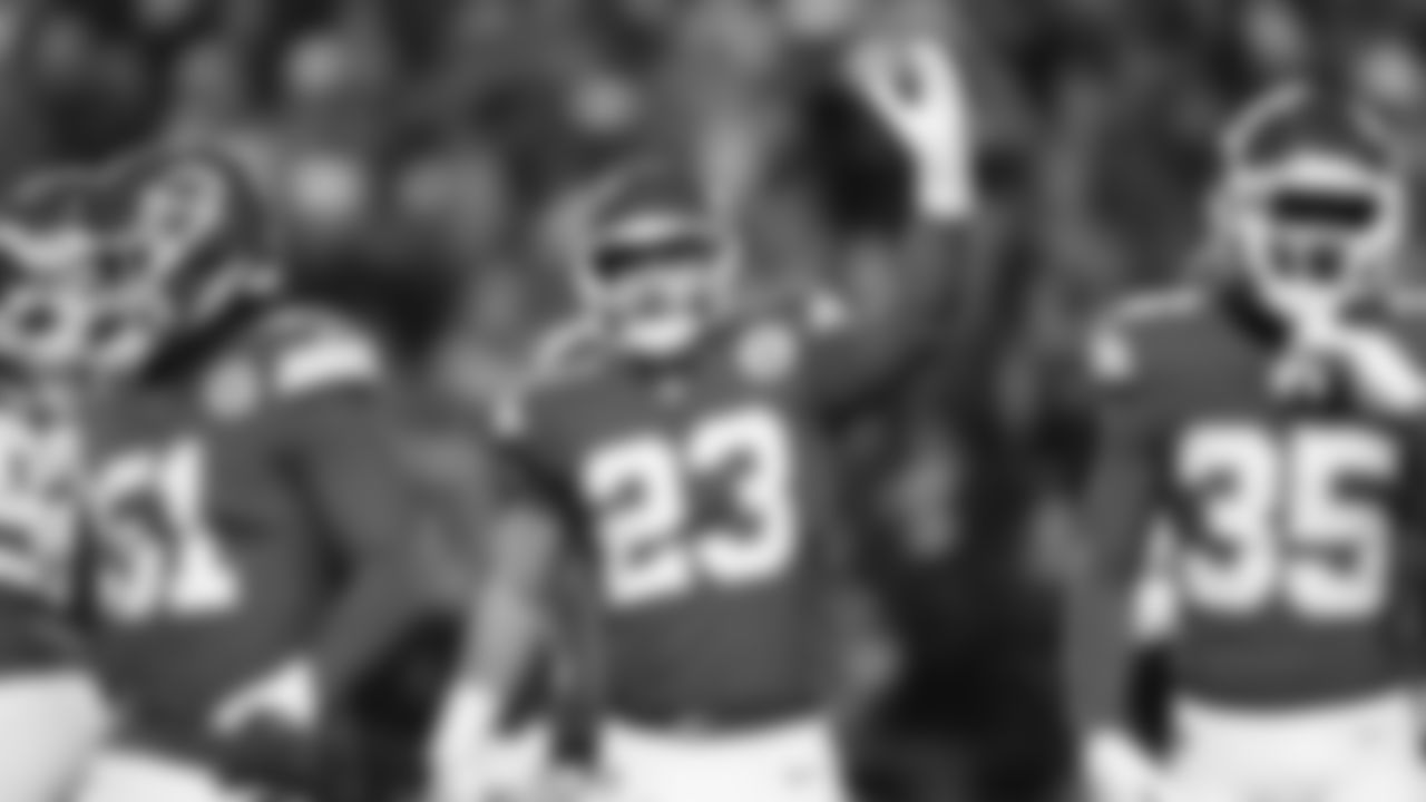 Kansas City Chiefs middle linebacker Drue Tranquill (23) celebrates during an NFL week 14 matchup against the Houston Texans, Sunday December 7, 2025.