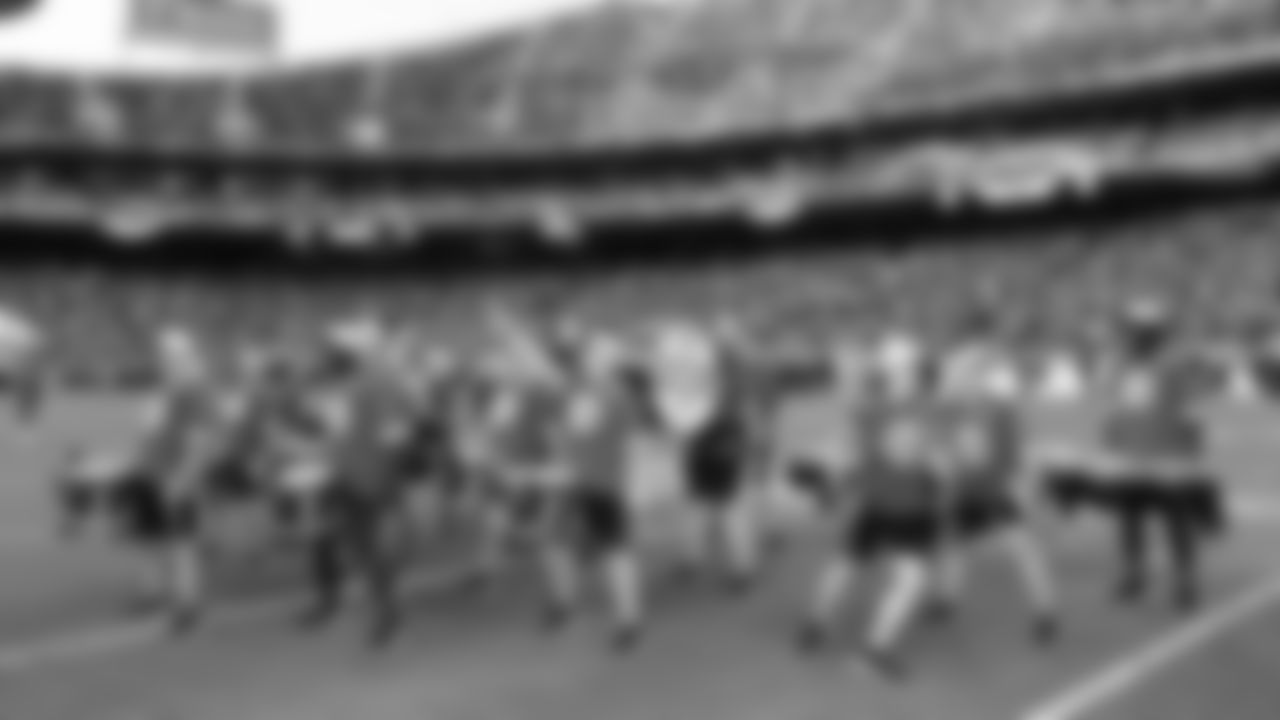 KC Rumble on the field prior to a preseason week 3 NFL football game against the Chicago Bears, Friday, August 22, 2025 in Kansas City, MO.