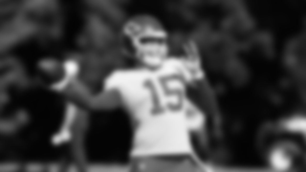 Kansas City Chiefs quarterback Patrick Mahomes (15) throws a pass during training camp on day 7 of practice Tuesday, July 29, 2025.