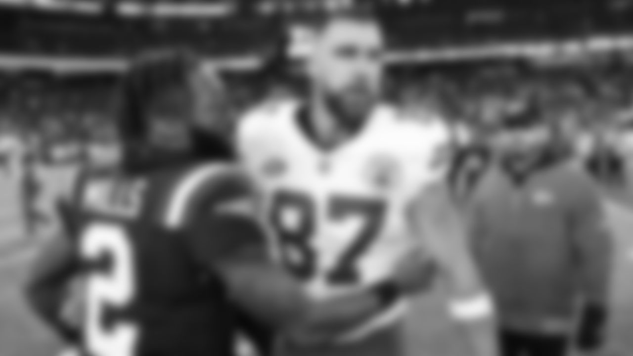 Kansas City Chiefs tight end Travis Kelce (87) following the regular season Week 15 NFL Football Game in Foxborough, MA on Sunday, December 17, 2023.