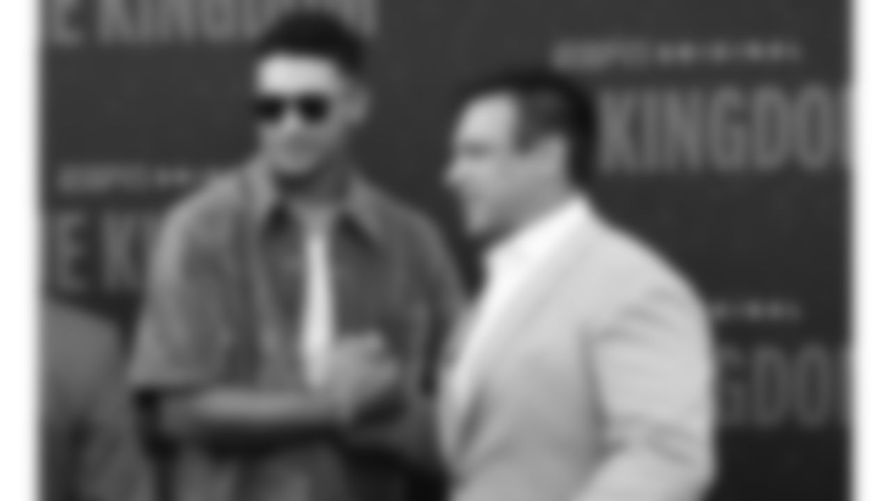 Kansas City Chiefs quarterback Patrick Mahomes (15) and General Manager Brett Veach before The ESPN Original Series The Kingdom exclusive screening on Sunday, August 24 2025 the Kauffman Center for the Performing Arts.
