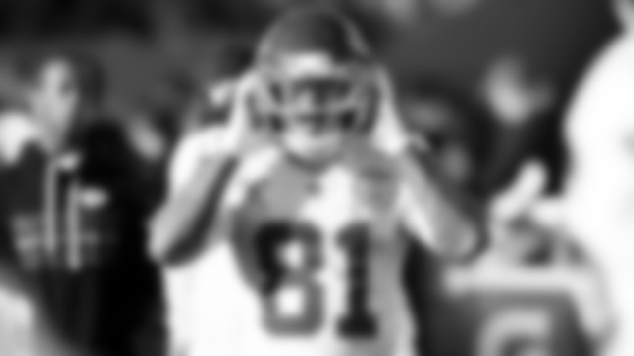 Kansas City Chiefs wide receiver Nikko Remigio (81) on the sideline during a week 16 NFL Football game against the Tennessee Titans on Sunday, December 21, 2025 in Nashville, Tennessee.