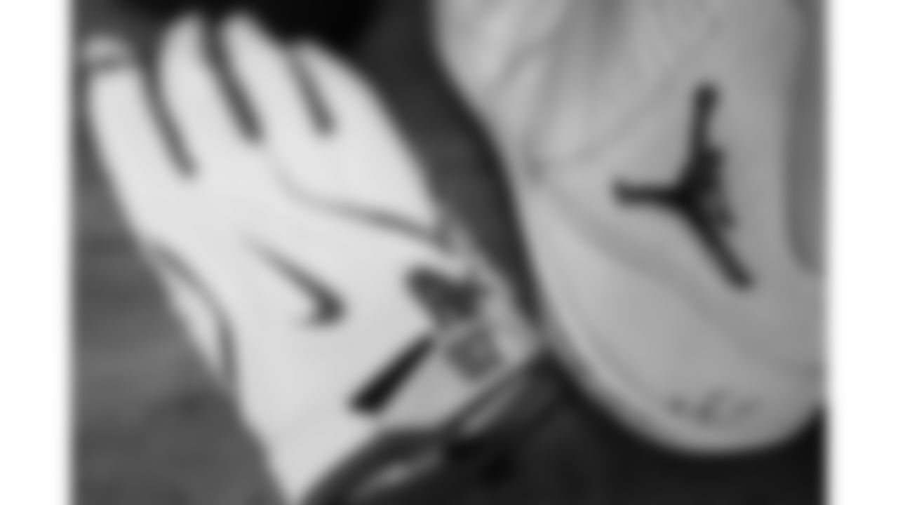 A Jordan logo on a Kansas City Chiefs players cleat prior to a week 16 NFL football game against the Tennessee Titans on Sunday, December 21, 2025 in Nashville, Tennessee.