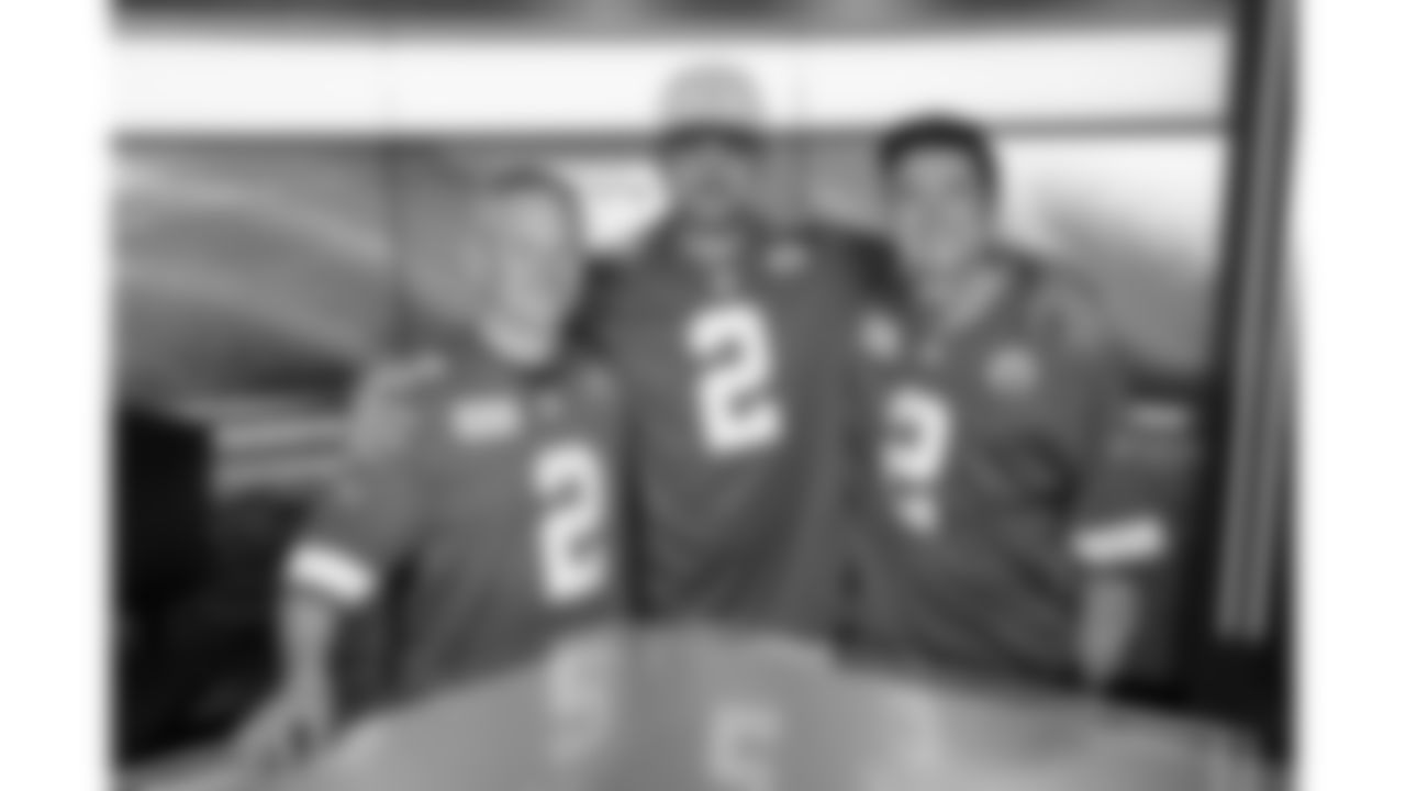 Former Kansas City Chiefs punter Dustin Colquitt, Mitch Holthus and Matt McMullen on Wednesday, June 4, 2025 in Kansas City, MO.