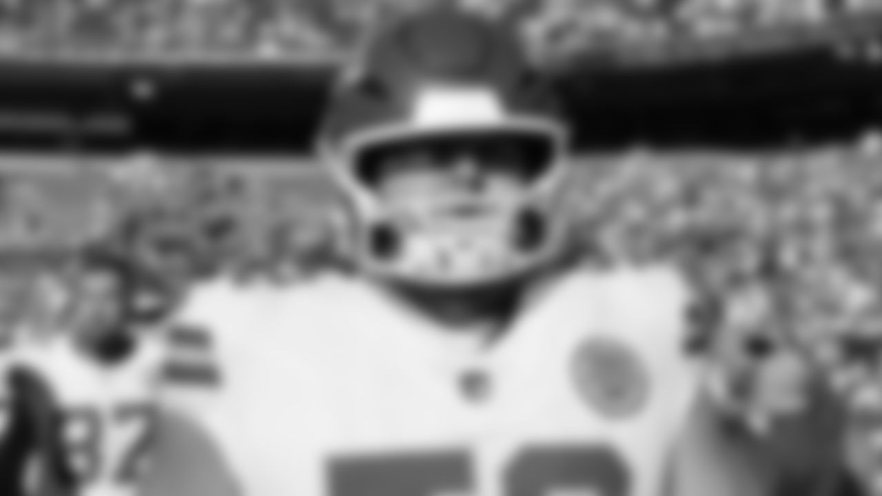 Kansas City Chiefs center Creed Humphrey (52) looks on prior to a week 11 NFL football game against the Denver Broncos, Sunday, November 16, 2025 in Denver, CO.