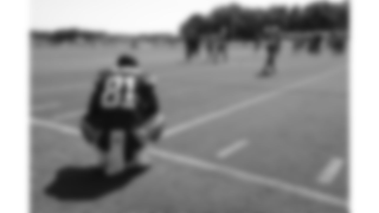 Kansas City Chiefs wide receiver Nikko Remigio (81) squats on the sideline during day 6 of training camp practice on Monday, July 28, 2025.