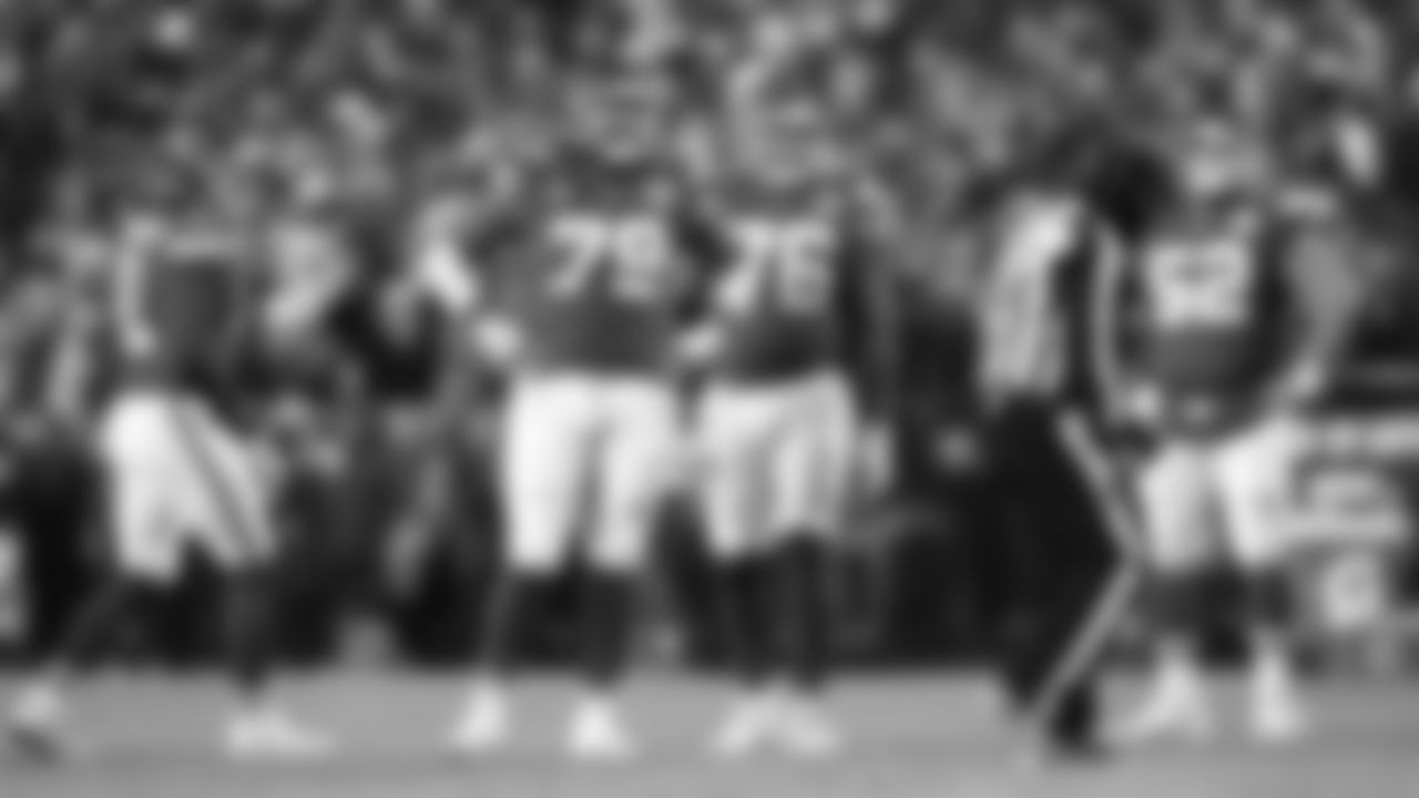 Long snapper James Winchester (41), defensive tackle Zach Picken (79), tackle Kingsley Suamataia (76) and Kansas City Chiefs center Creed Humphrey (52) prepare for a field goal as the referee sets the ball during an NFL week 14 matchup against the Houston Texans, Sunday December 7, 2025.