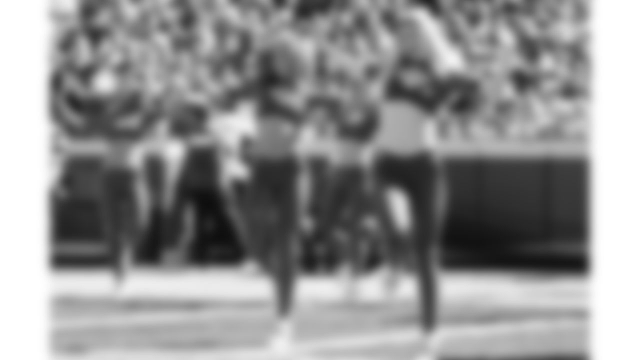 A Kansas City Chiefs Cheerleader performs during a week 7 NFL Football game against the Las Vegas Raiders on Sunday, October 19, 2025.