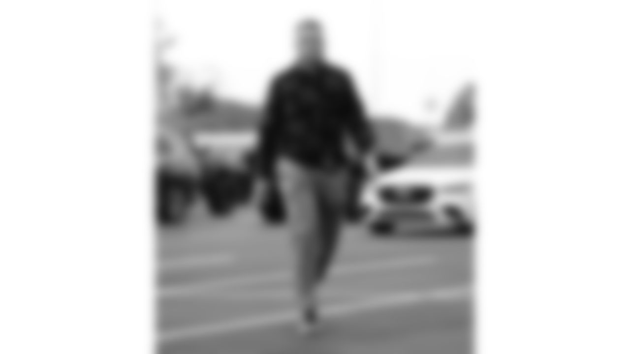 Kansas City Chiefs offensive lineman C.J. Hanson (61) arrives prior to a week 6 NFL Football game against the Detroit Lions on Sunday, October 12, 2025 in Kansas City, MO.
