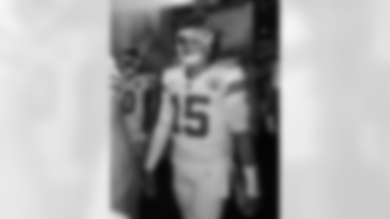 Kansas City Chiefs quarterback Patrick Mahomes (15) prior to a week 5 NFL football game against the Jacksonville Jaguars, Monday, October 6, 2025, in Jacksonville, FL.