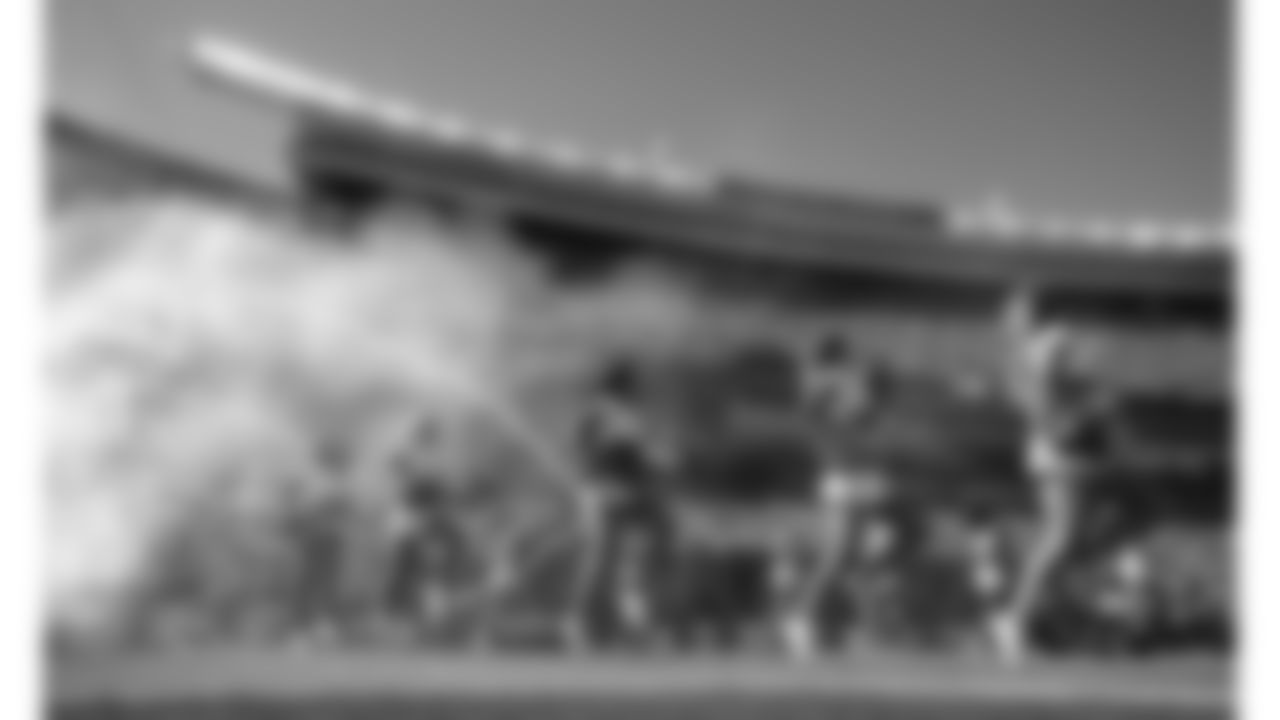 The Kansas City Chiefs Cheerleaders enter the field during a week 7 NFL Football game against the Las Vegas Raiders on Sunday, October 19, 2025.