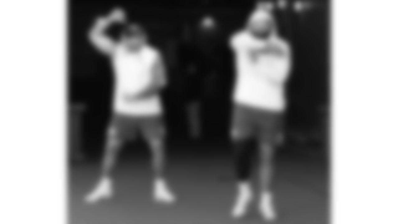 Kansas City Chiefs tackle Kingsley Suamataia (76) and offensive lineman Esa Pole (79) enter the field prior to a week 16 NFL Football game against the Tennessee Titans on Sunday, December 21, 2025 in Nashville, Tennessee.