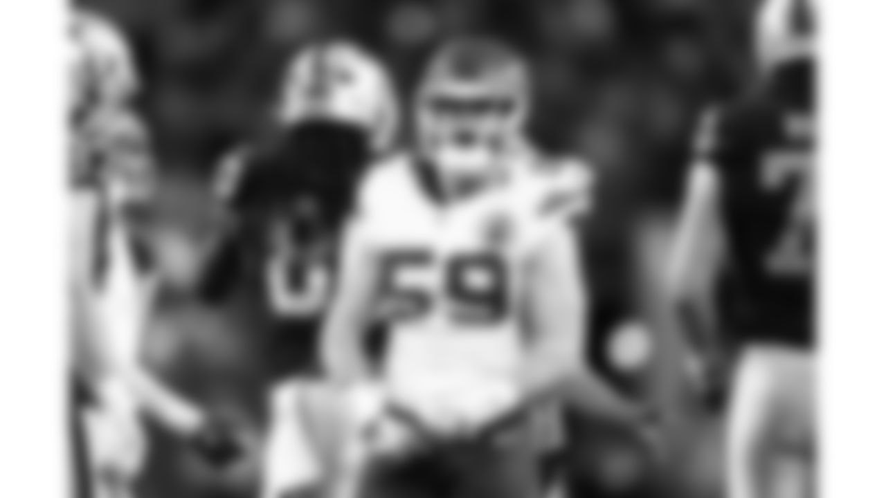 Kansas City Chiefs linebacker Cooper McDonald (59) celebrates during a week 18 NFL football game against the Las Vegas Raiders, Sunday, January 4, 2026 in Las Vegas, NV.