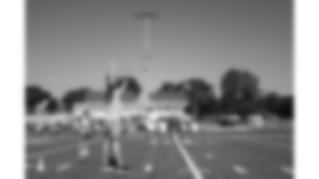Kansas City Chiefs defensive end George Karlaftis (56) held a youth football camp for military children at Fort Leavenworth, Kansas on Monday, July 14, 2025.