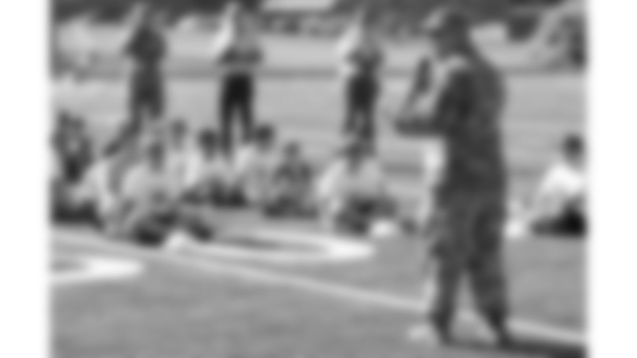 Kansas City Chiefs defensive end George Karlaftis (56) held a youth football camp for military children at Fort Leavenworth, Kansas on Monday, July 14, 2025.