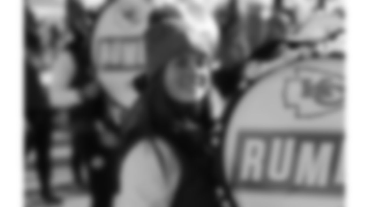 Chiefs Rumble performs prior to a week 15 NFL Football game against the Los Angeles Chargers on Sunday, December 14, 2025 in Kansas City, MO.