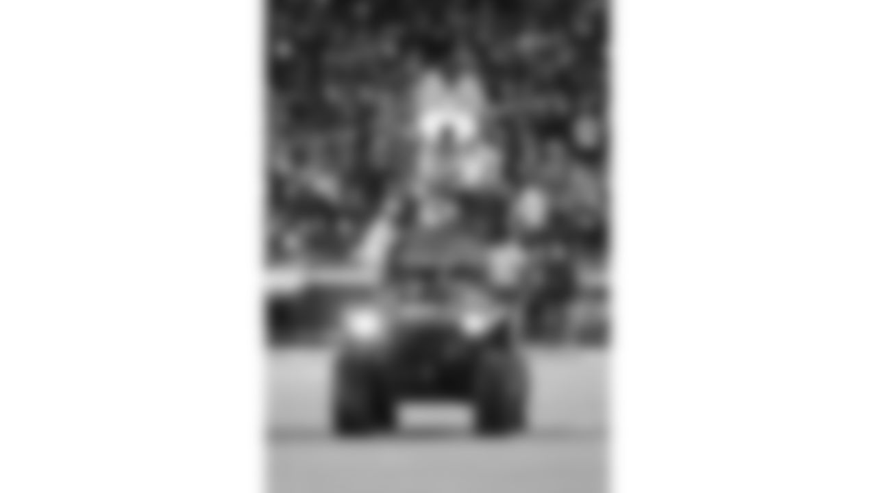 KC Wolf enters the field prior to a week 14 NFL Football game against the Houston Texans on Sunday, December 7, 2025 in Kansas City, MO.