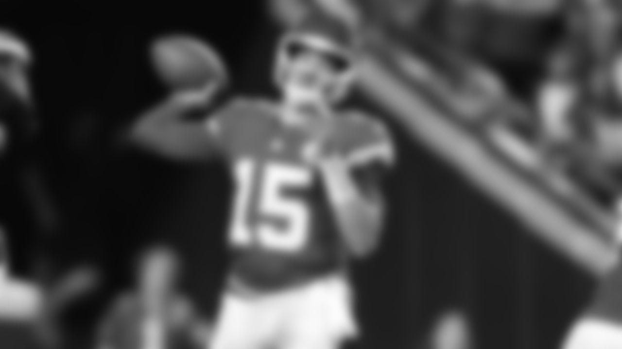 Kansas City Chiefs quarterback Patrick Mahomes (15) throws the ball during a week 6 NFL Football game against the Detroit Lions on Sunday, October 12, 2025 in Kansas City, MO.