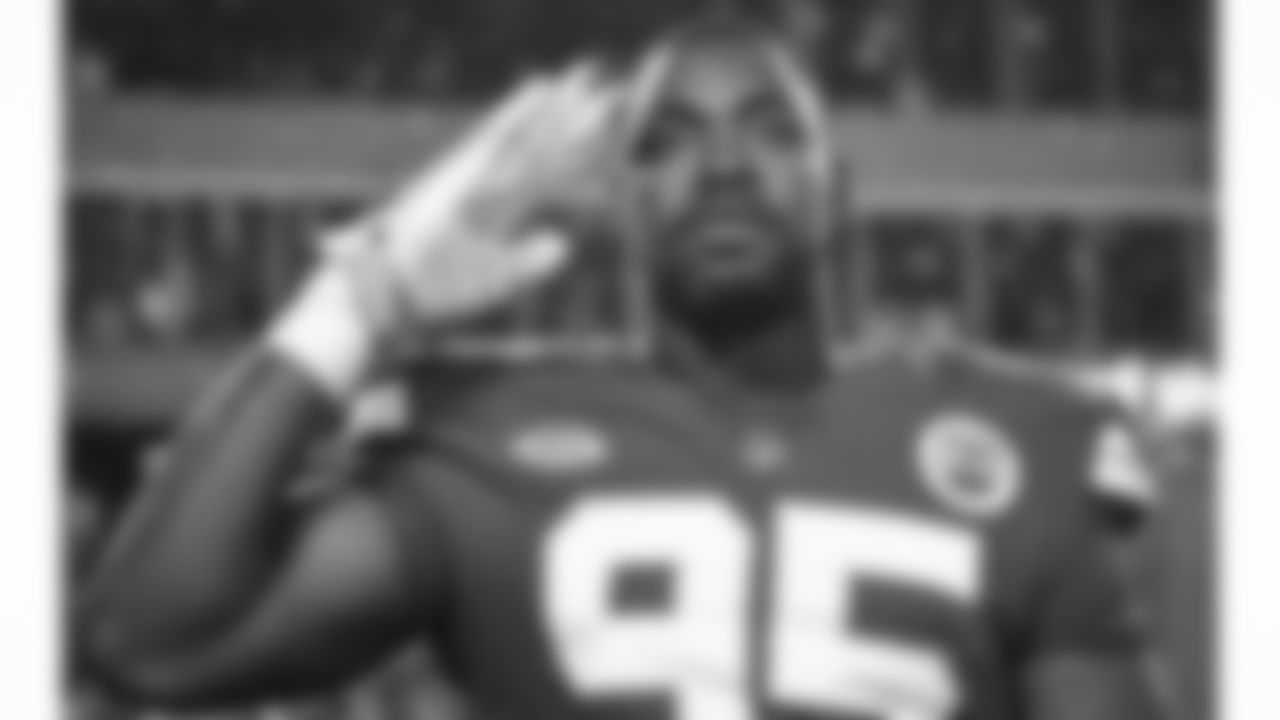 Kansas City Chiefs defensive tackle Chris Jones (95) prior to the week 11 NFL football game against the Philadelphia Eagles, November 20, 2023 in Kansas City.