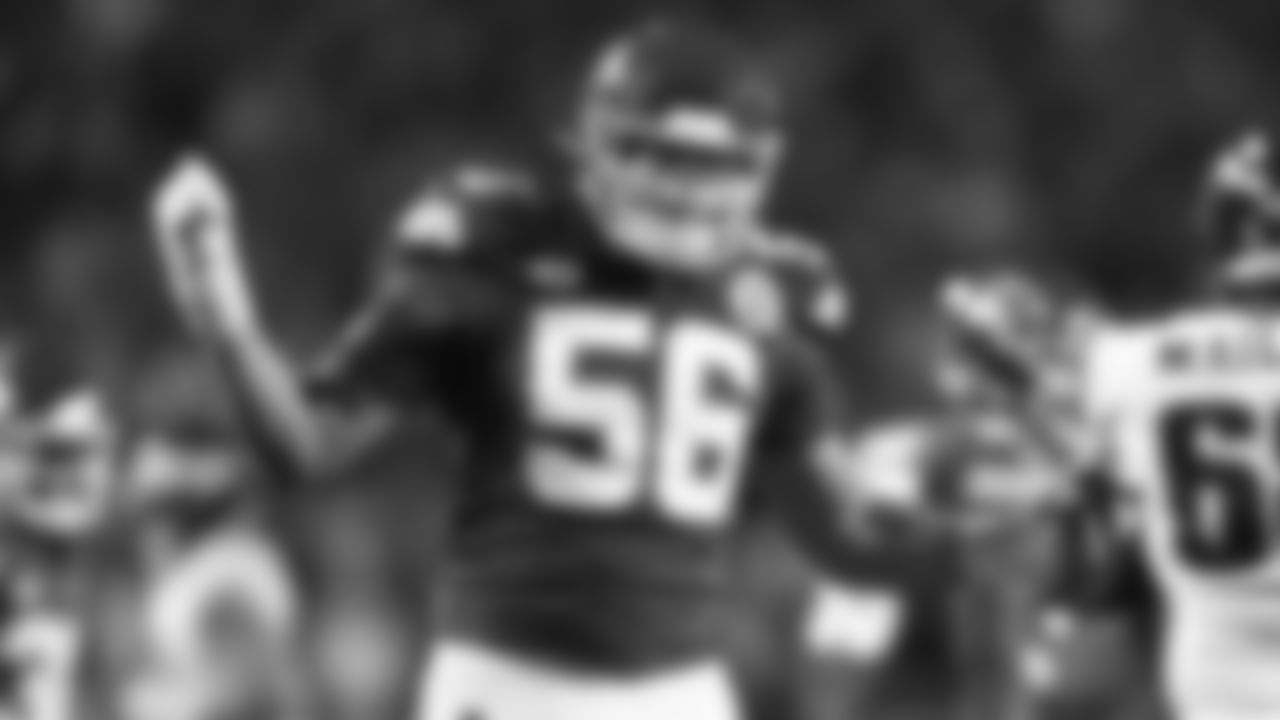 Kansas City Chiefs defensive end George Karlaftis (56) during the week 11 NFL football game against the Philadelphia Eagles, November 20, 2023 in Kansas City.