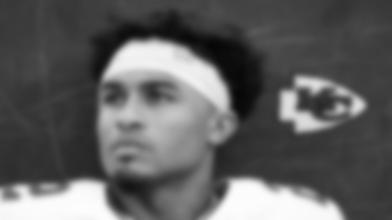 Kansas City Chiefs cornerback Trent McDuffie (22) prior to the week 12 NFL football game against the Las Vegas Raiders, November 26, 2023 in Las Vegas.