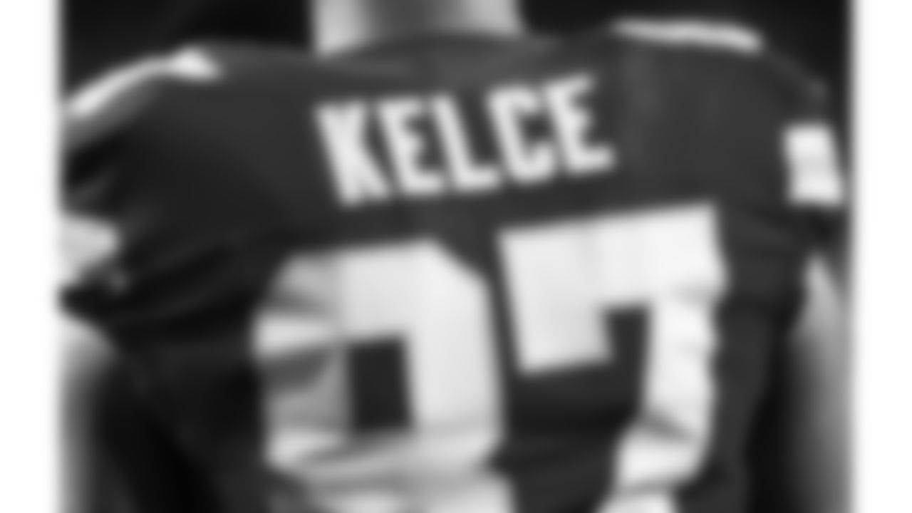 Kansas City Chiefs tight end Travis Kelce (87) close up prior to a week 8 NFL Football game against the Washington Commanders on Monday, October 27, 2025 in Kansas City, MO.