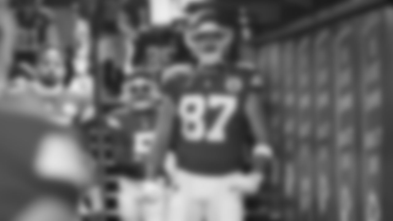 Kansas City Chiefs tight end Travis Kelce (87) in the fifty yard tunnel prior to an NFL week 14 matchup against the Houston Texans, Sunday December 7, 2025.