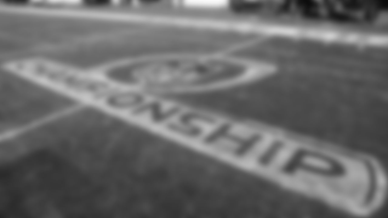 AFC Championship logo on the field prior to the AFC Championship Game against the Baltimore Ravens on Sunday, January 28, 2024 in Baltimore.