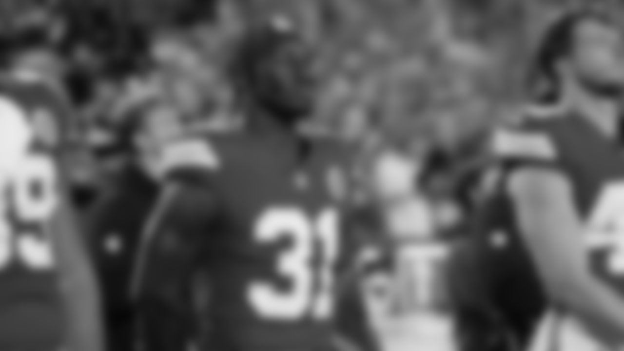 Kansas City Chiefs linebacker Jeffrey Bassa (31) looks on prior to a week 6 NFL Football game against the Detroit Lions on Sunday, October 12, 2025 in Kansas City, MO.