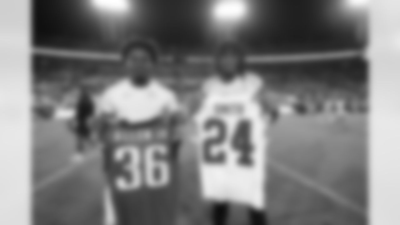 Kansas City Chiefs running back Brashard Smith (24) and LeQuint Allen Jr. after a week 5 NFL football game against the Jacksonville Jaguars, Monday, October 6, 2025, in Jacksonville, FL.