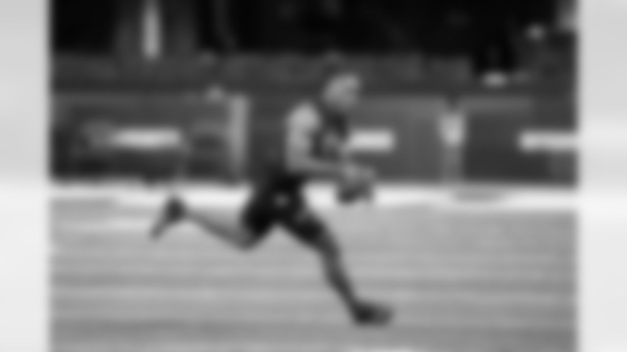 Maryland defensive back Nick Cross runs a drill during the NFL football scouting combine, Sunday, March 6, 2022, in Indianapolis. (AP Photo/Darron Cummings)