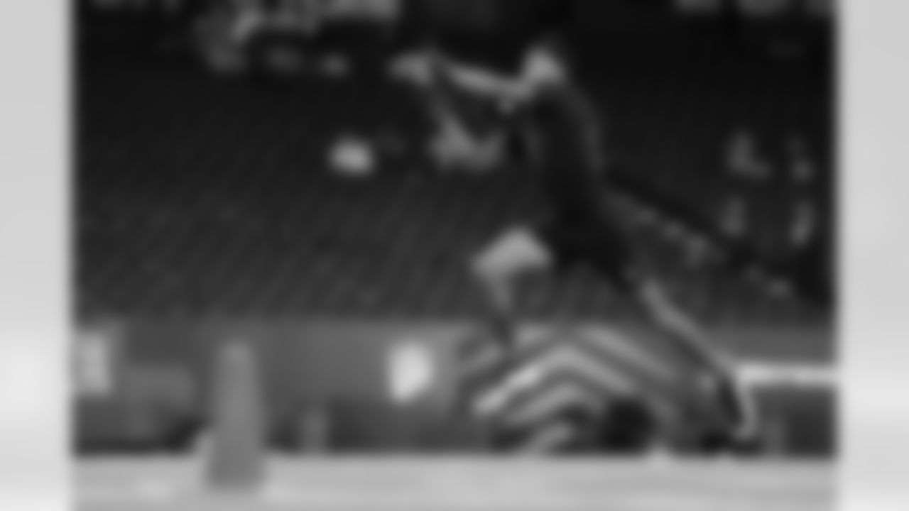 Penn State defensive back Zakee Wheatley (54) participates in a drill during the 2026 NFL Scouting Combine on Friday, February 27, 2026 in Indianapolis, Indiana. (Cooper Neill/NFL)