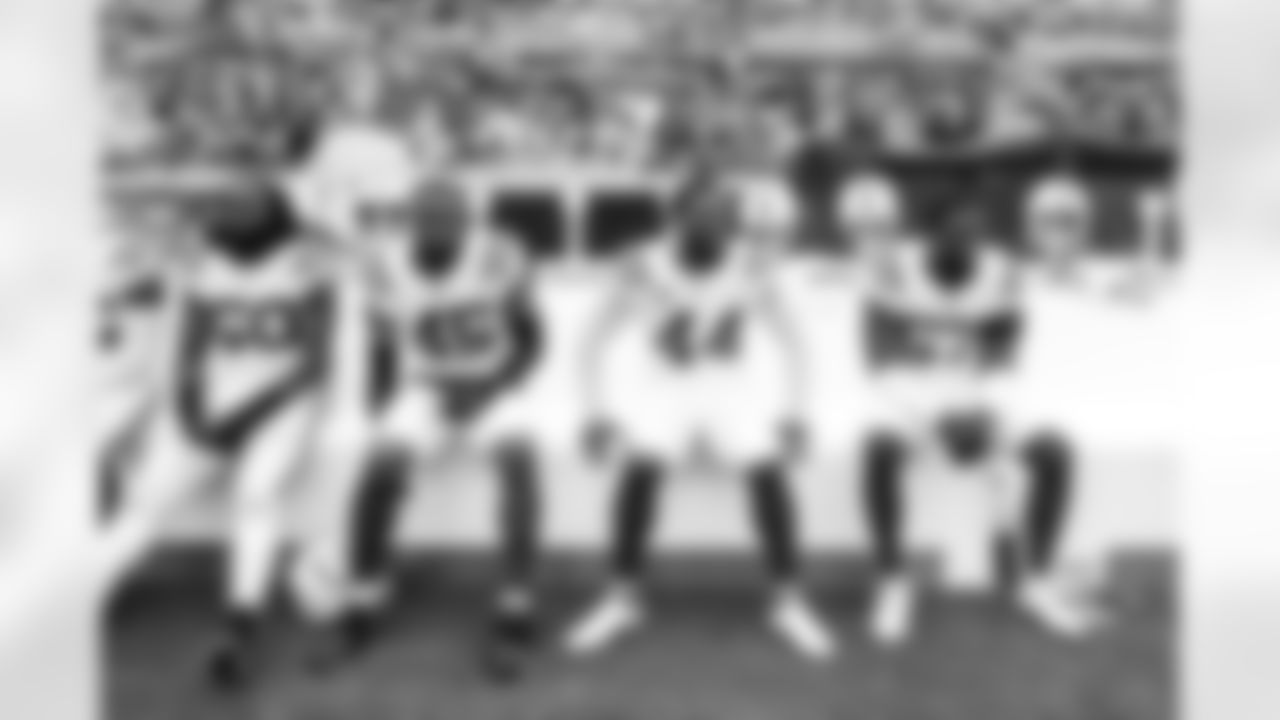 LB Segun Olubi #50, LB E.J. Speed #45, LB Zaire Franklin #44 and LB Jaylon Carlies #57