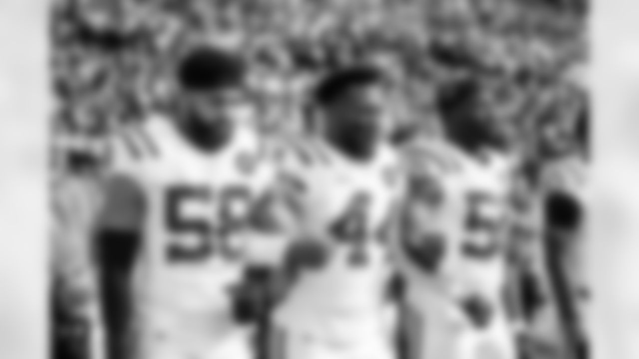 LB Austin Ajiake #58, LB Zaire Franklin #44 and LB Segun Olubi #50