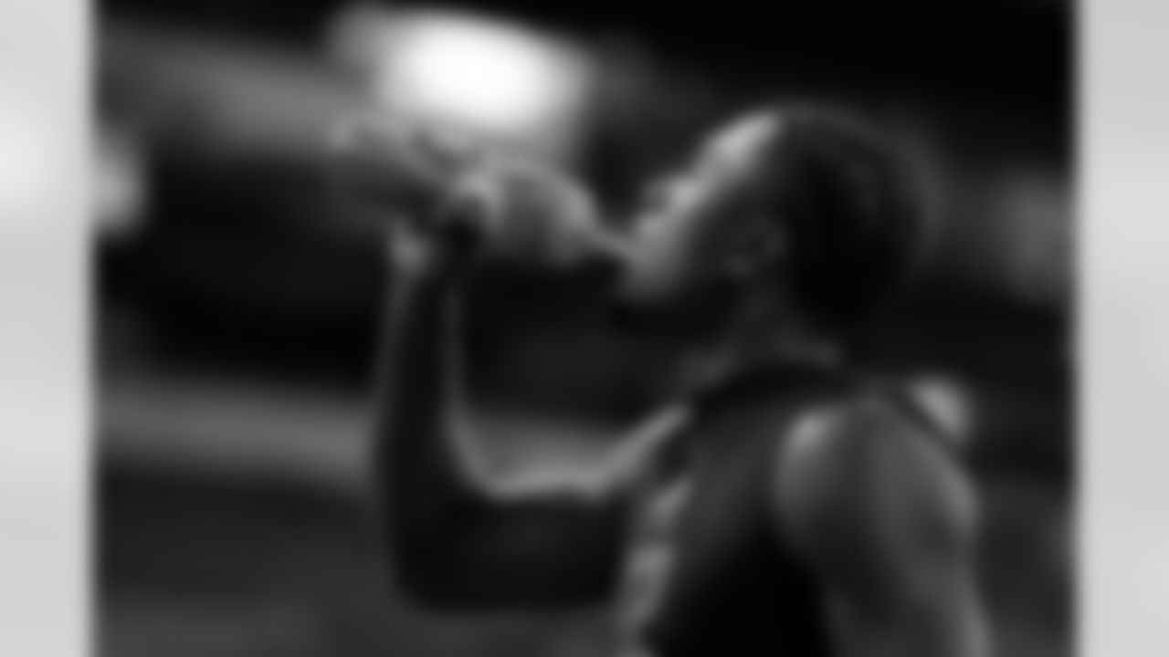 North Carolina defensive back Marcus Allen (02) drinks water during the 2026 NFL Scouting Combine on Friday, February 27, 2026 in Indianapolis, Indiana. (Lauren Leigh Bacho/NFL)