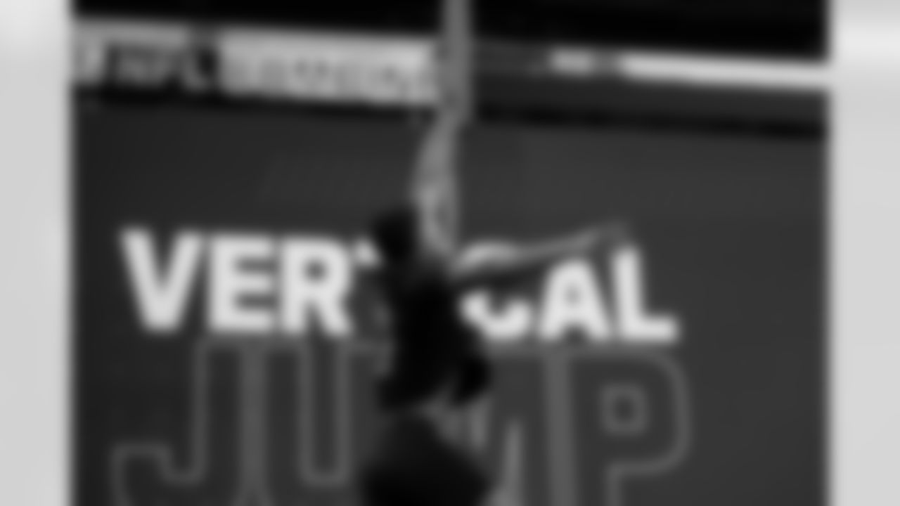 Ohio State defensive back Lorenzo Styles Jr. (50) participates in the vertical jump during the 2026 NFL Scouting Combine on Friday, February 27, 2026 in Indianapolis, Indiana. (Lauren Leigh Bacho/NFL)
