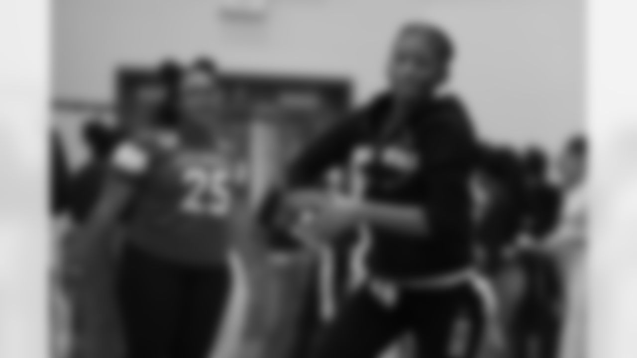 A student participates in a drill during a GENYOUth clinic on Tuesday, Feb. 24, 2026, at Fall Creek Valley Middle School in Indianapolis. (Jerod Ringwald/AP Content Services for the NFL)