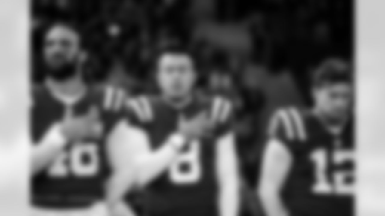 LS Luke Rhodes #46, P Rigoberto Sanchez #8 and K Michael Badgley #12