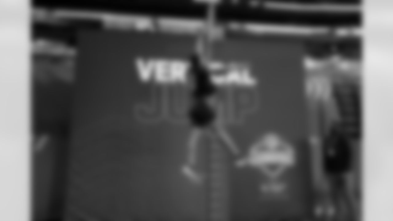 Ohio State defensive back Lorenzo Styles Jr. (50) participates in the vertical jump during the 2026 NFL Scouting Combine on Friday, February 27, 2026 in Indianapolis, Indiana. (Lauren Leigh Bacho/NFL)
