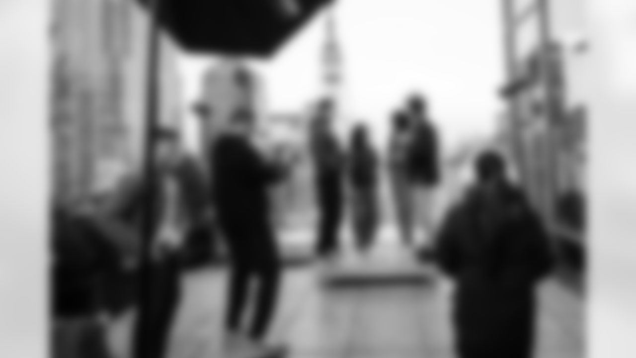 Grant Wayner - Senior Graphic Designer, Matt Bowen - Creative Director of Photographic Services, TE Will Mallory #86, CB Jaylon Jones #40 and Alyssa Ireta - Multimedia Associate