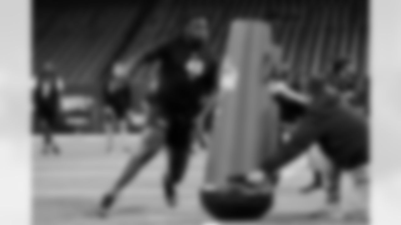 Central Florida defensive lineman Malachi Lawrence (48) participates in a drill during the 2026 NFL Scouting Combine on Thursday, February 26, 2026 in Indianapolis, Indiana. (Lauren Leigh Bacho/NFL)