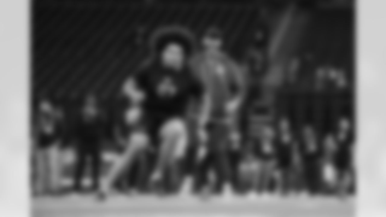 Alabama offensive lineman Parker Brailsford (07) participates in a drillduring the 2026 NFL Scouting Combine on Sunday, March 1, 2026 in Indianapolis, Indiana. (Cooper Neill/NFL)