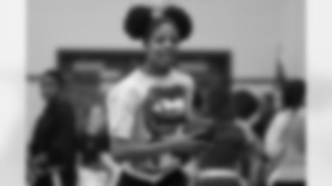 A student participates in a drill during a GENYOUth clinic on Tuesday, Feb. 24, 2026, at Fall Creek Valley Middle School in Indianapolis. (Jerod Ringwald/AP Content Services for the NFL)