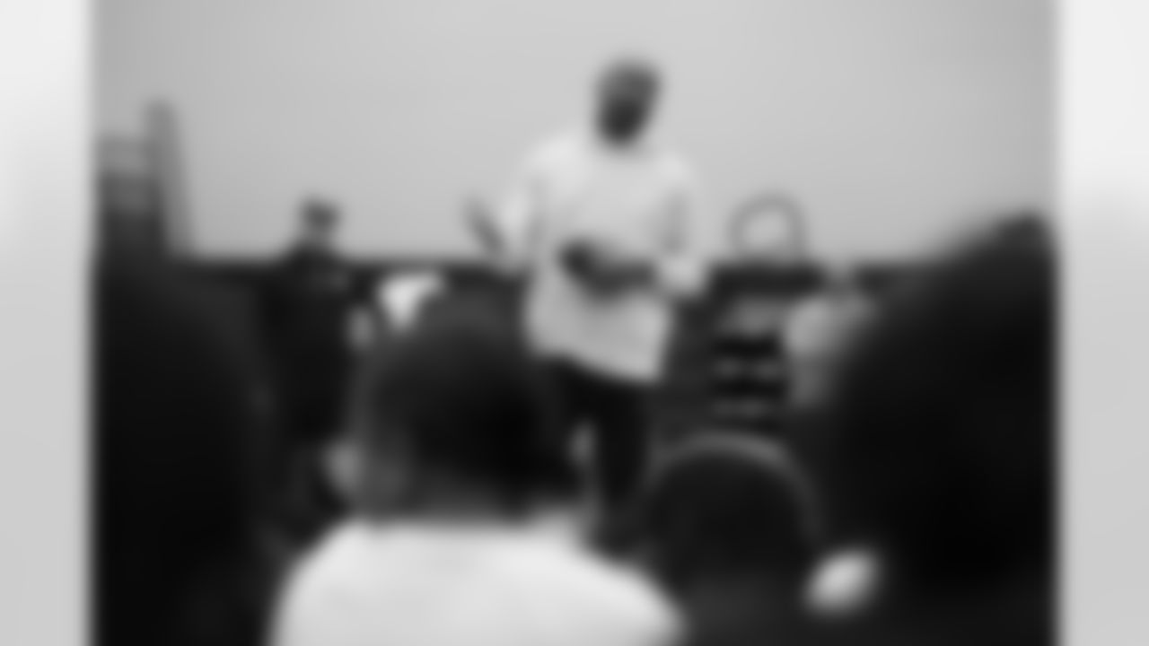 Former NFL defensive back Bobby Taylor speaks during a GENYOUth clinic on Tuesday, Feb. 24, 2026, at Fall Creek Valley Middle School in Indianapolis. (Jerod Ringwald/AP Content Services for the NFL)