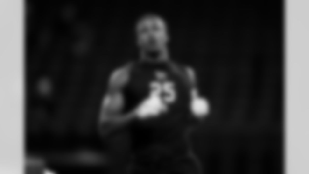 Ohio State linebacker Sonny Styles (25) during the 2026 NFL Scouting Combine on Thursday, February 26, 2026 in Indianapolis, Indiana. (Cooper Neill/NFL)