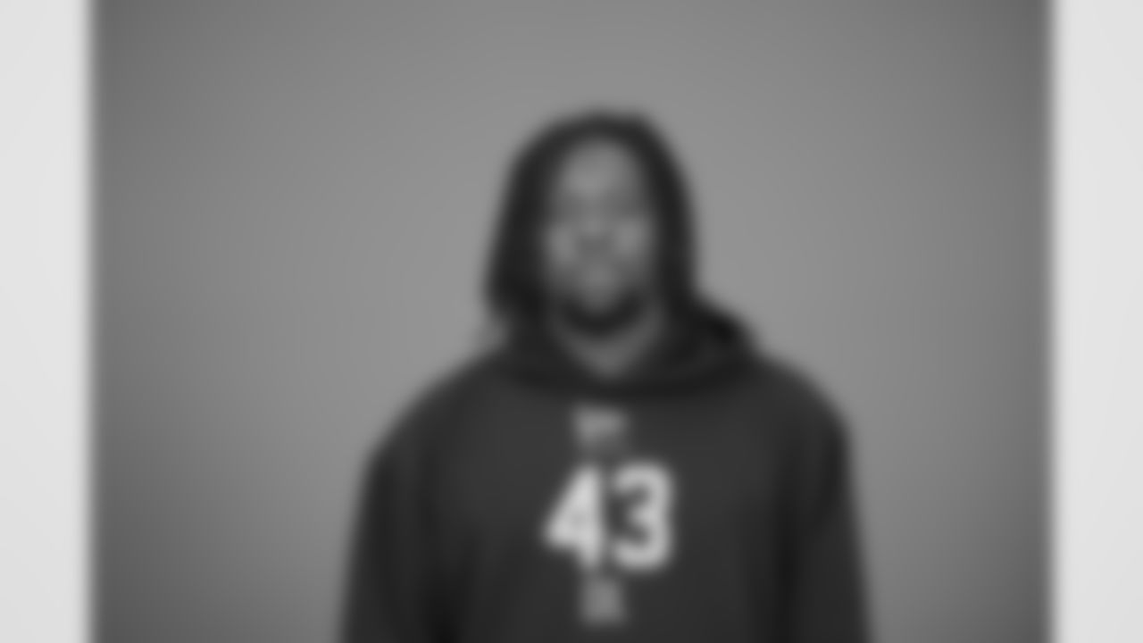 Boston College defensive lineman Quintayvious Hutchins (43) poses for a portrait at the NFL football scouting combine in Indianapolis, Tuesday, Feb. 24, 2026 (AJ Mast/AP Content Services for the NFL)