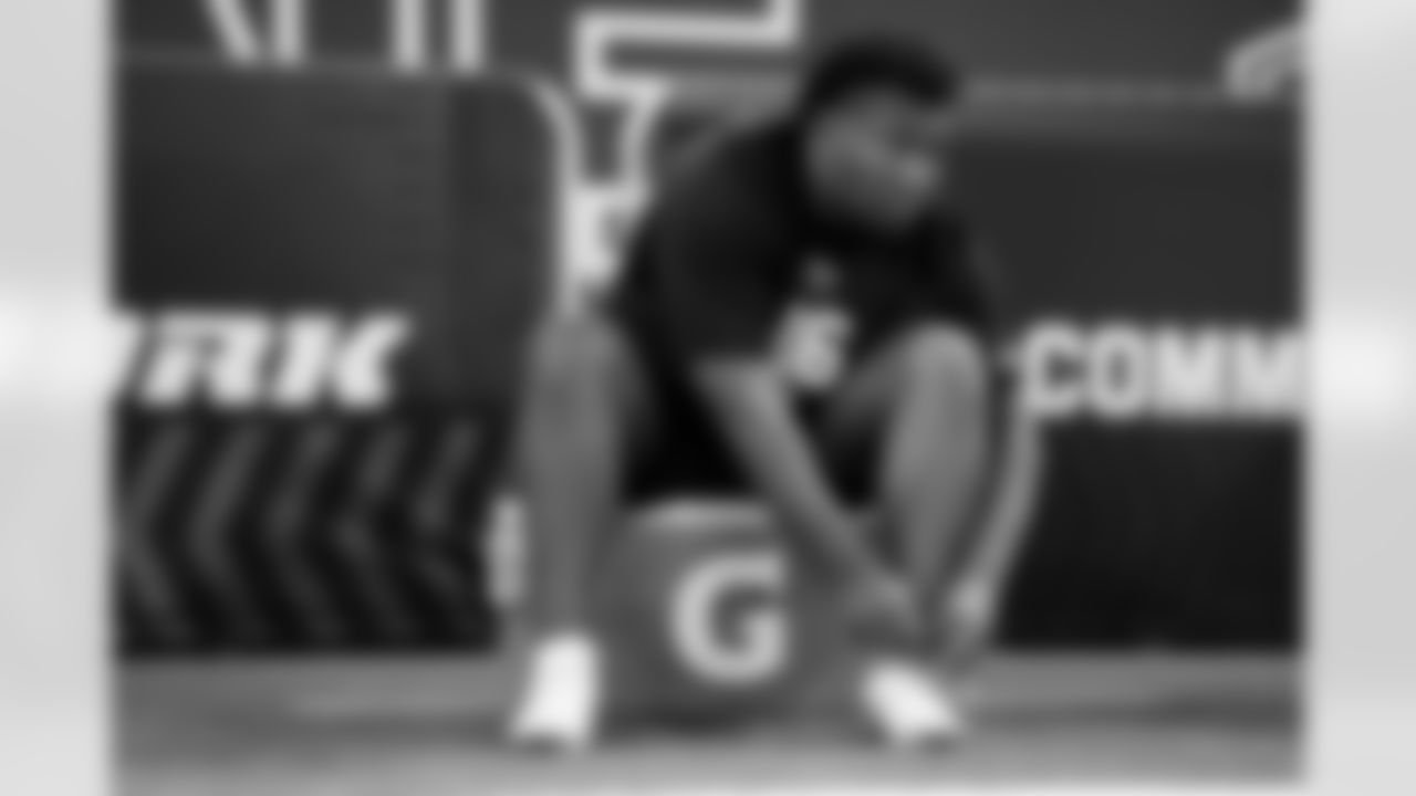 North Carolina State defensive lineman Brandon Cleveland (06) looks on during the 2026 NFL Scouting Combine on Thursday, February 26, 2026 in Indianapolis, Indiana. (Cooper Neill/NFL)